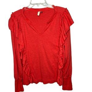 Anthropology Pilcro Women’s Cozy Popover Ruffle V-neck Sweater Top. Size Large.